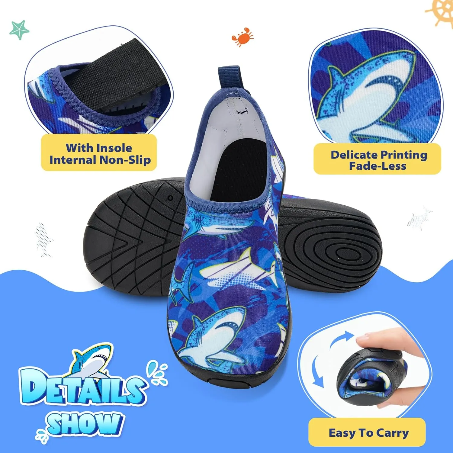 Toddler & Kids Water Shoes, Non-Slip Aqua Shoes for Boys & Girls, Lightweight Quick-Dry Sport Shoes for Beach & Swim