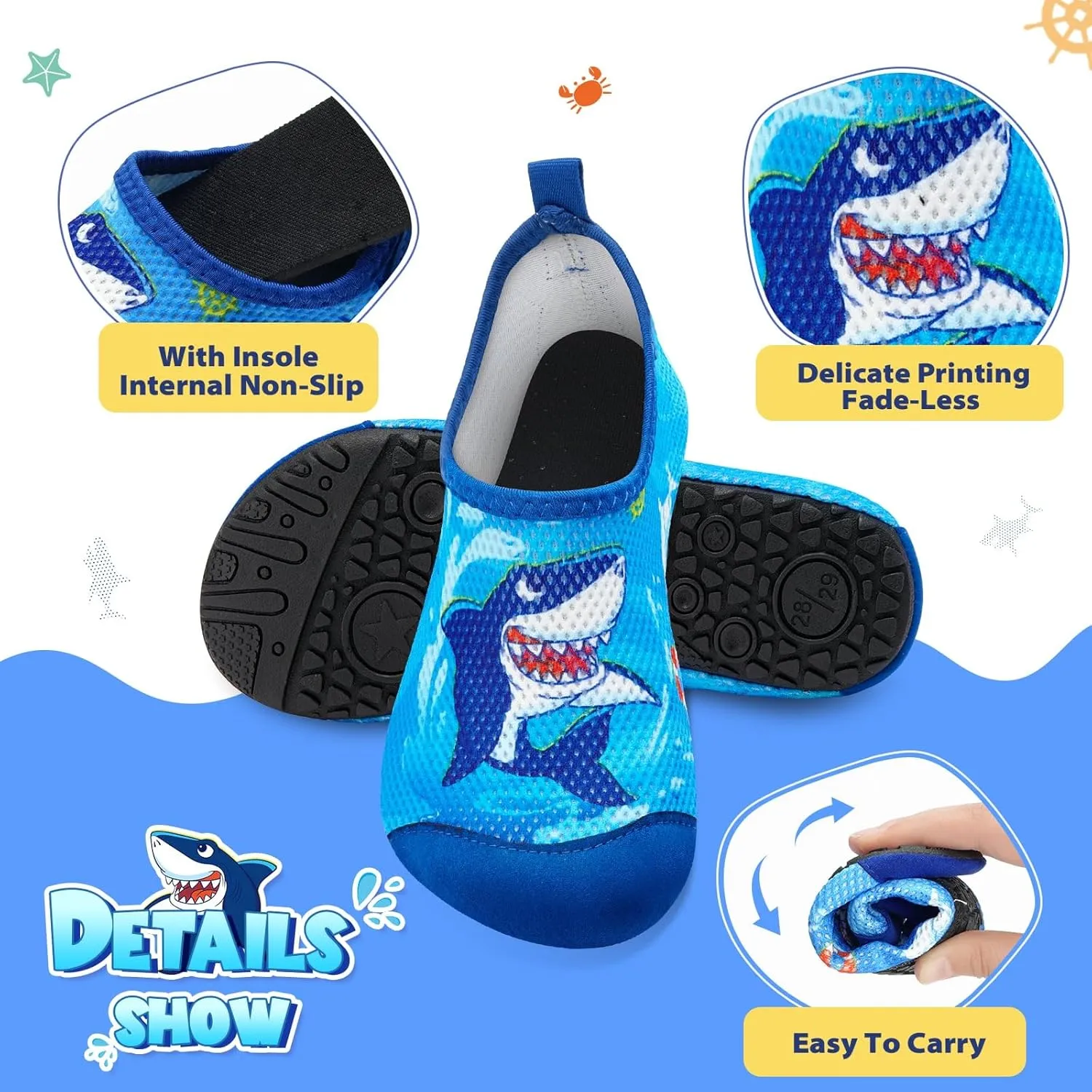 Toddler & Kids Water Shoes, Non-Slip Aqua Shoes for Boys & Girls, Lightweight Quick-Dry Sport Shoes for Beach & Swim