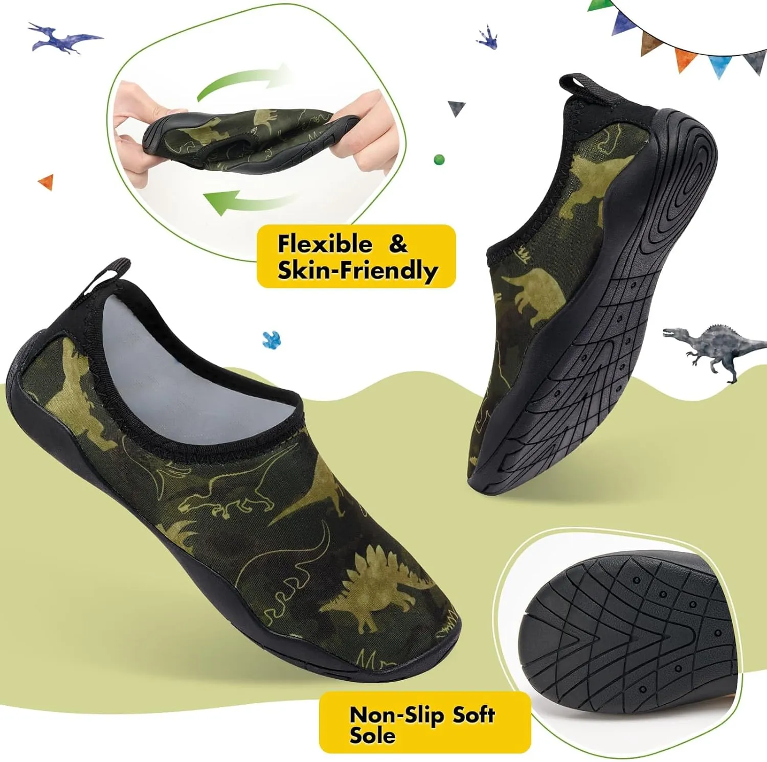 Toddler & Kids Water Shoes, Non-Slip Aqua Shoes for Boys & Girls, Lightweight Quick-Dry Sport Shoes for Beach & Swim