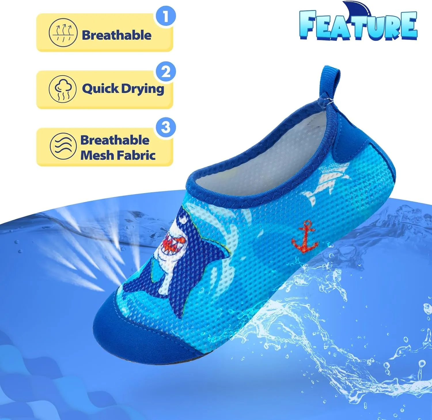Toddler & Kids Water Shoes, Non-Slip Aqua Shoes for Boys & Girls, Lightweight Quick-Dry Sport Shoes for Beach & Swim