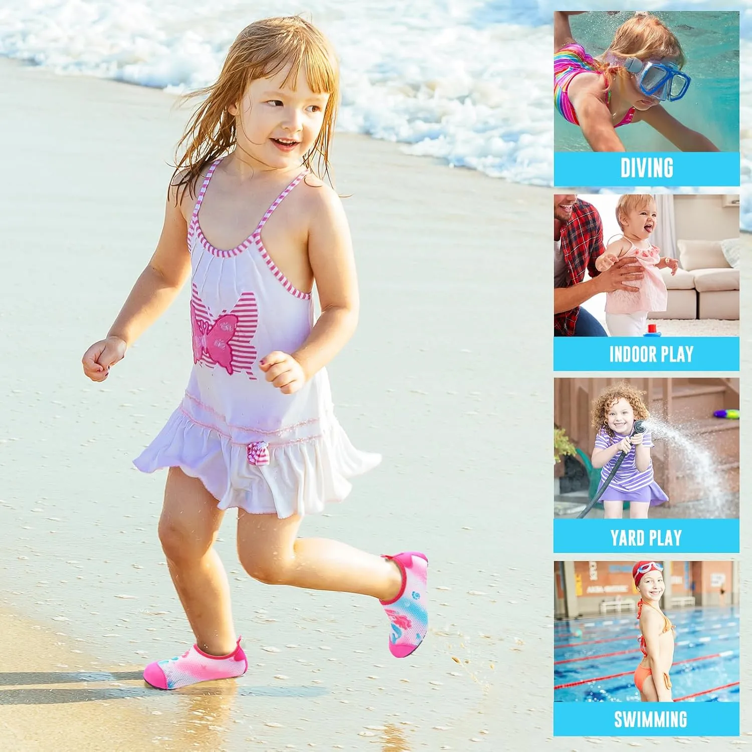 Toddler & Kids Water Shoes, Non-Slip Aqua Shoes for Boys & Girls, Lightweight Quick-Dry Sport Shoes for Beach & Swim