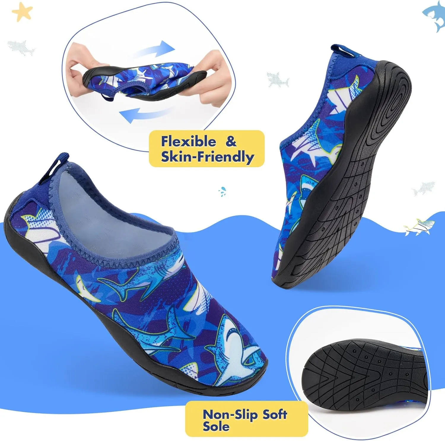 Toddler & Kids Water Shoes, Non-Slip Aqua Shoes for Boys & Girls, Lightweight Quick-Dry Sport Shoes for Beach & Swim