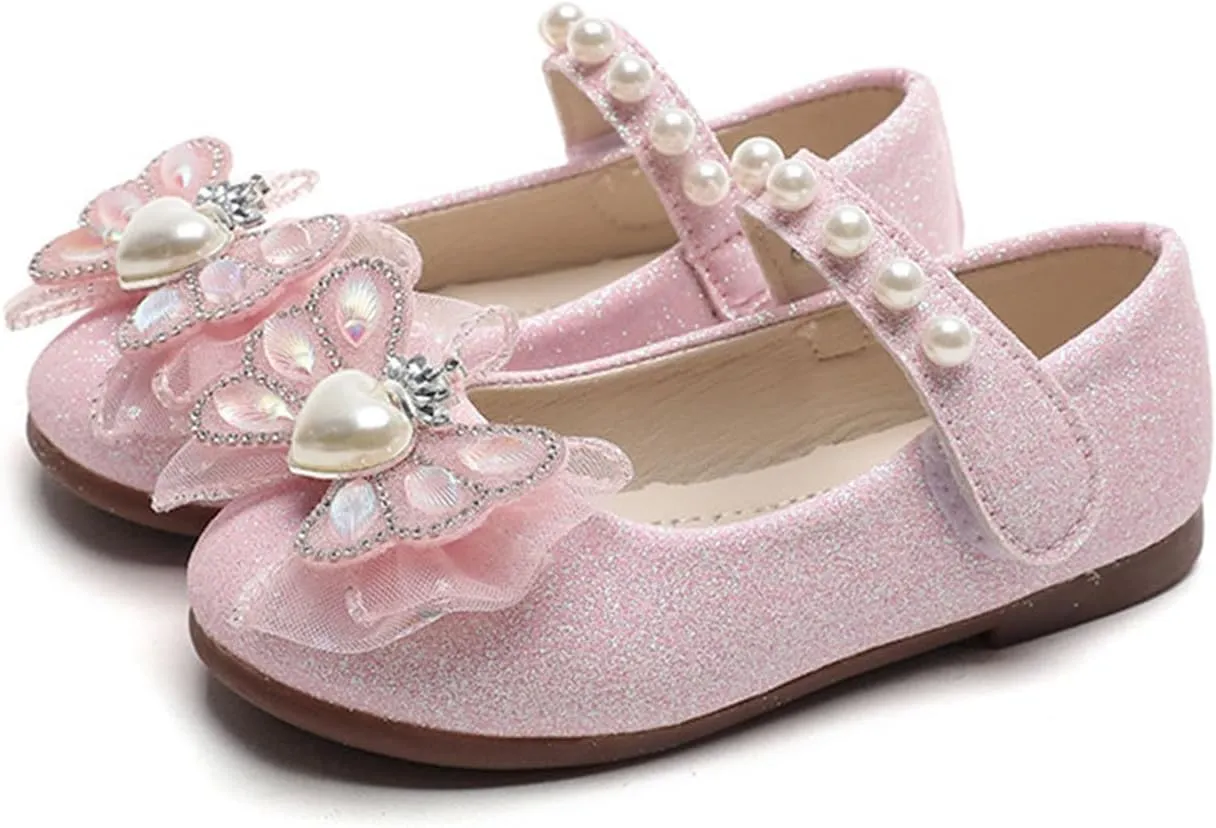 Toddler Girls Mary Jane Dress Shoes Ballet Flats Bridesmaids Heels Glitter Princess Shoes for Baptism/Crawling