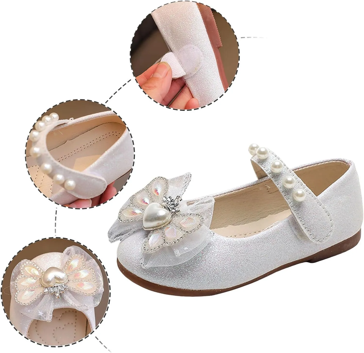 Toddler Girls Mary Jane Dress Shoes Ballet Flats Bridesmaids Heels Glitter Princess Shoes for Baptism/Crawling