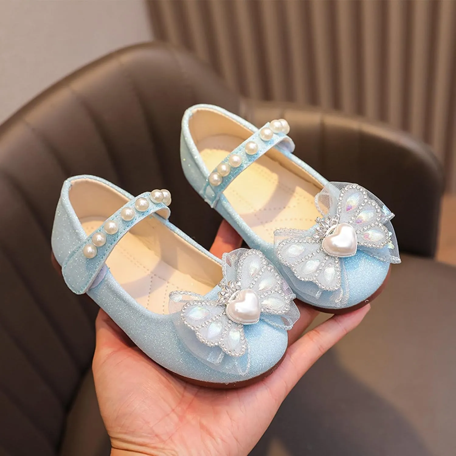 Toddler Girls Mary Jane Dress Shoes Ballet Flats Bridesmaids Heels Glitter Princess Shoes for Baptism/Crawling