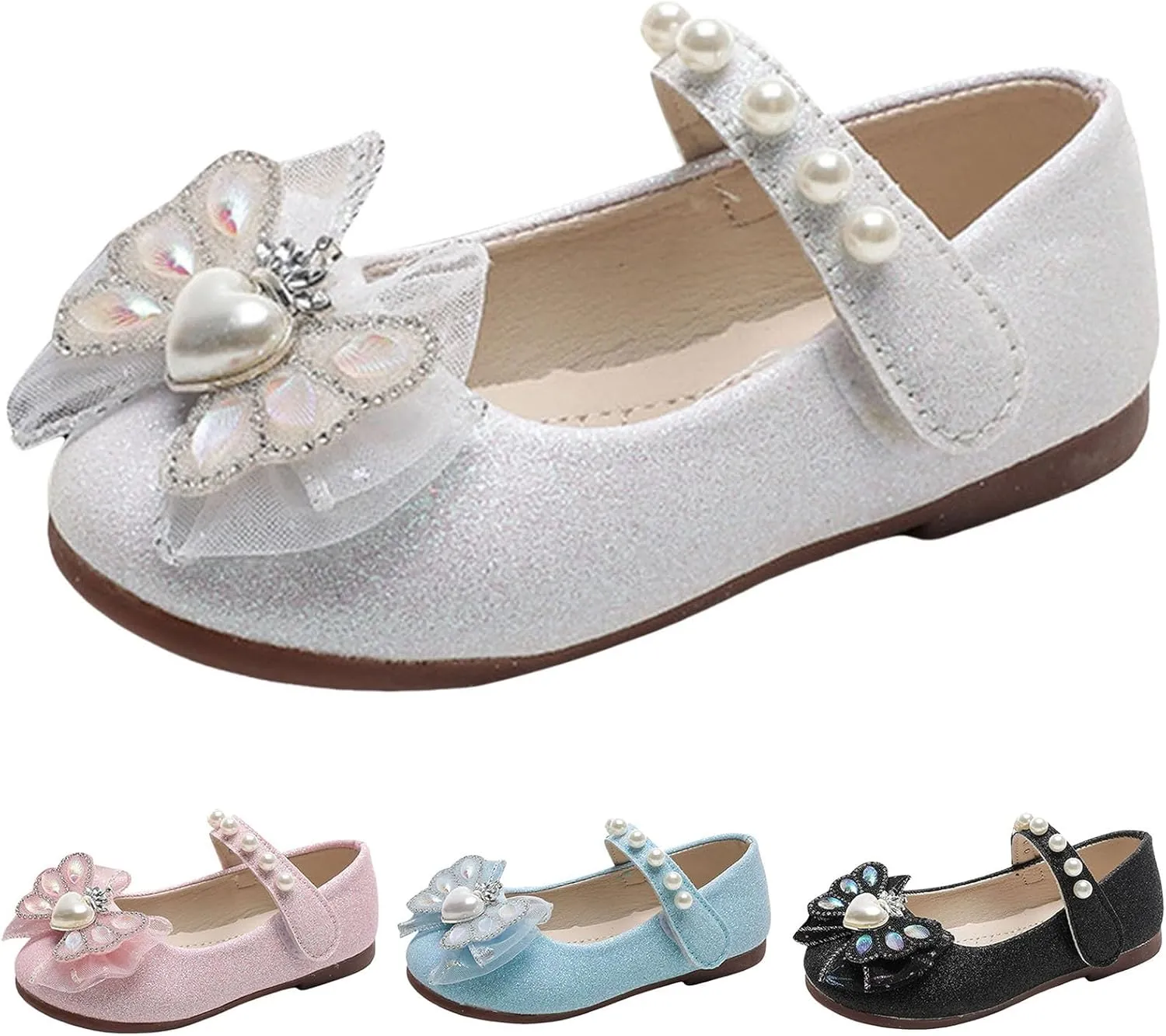 Toddler Girls Mary Jane Dress Shoes Ballet Flats Bridesmaids Heels Glitter Princess Shoes for Baptism/Crawling