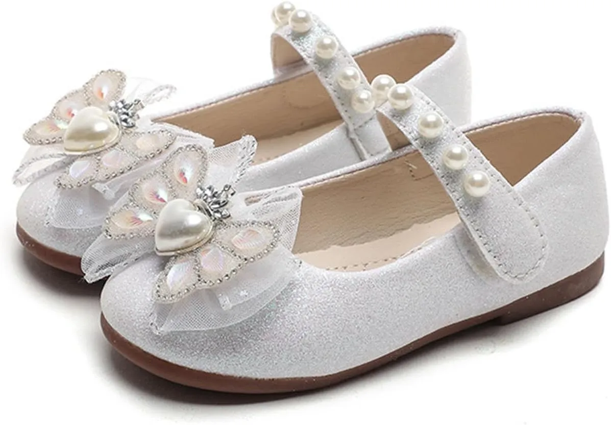 Toddler Girls Mary Jane Dress Shoes Ballet Flats Bridesmaids Heels Glitter Princess Shoes for Baptism/Crawling
