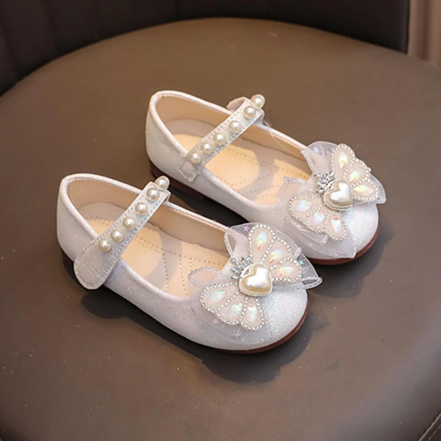 Toddler Girls Mary Jane Dress Shoes Ballet Flats Bridesmaids Heels Glitter Princess Shoes for Baptism/Crawling