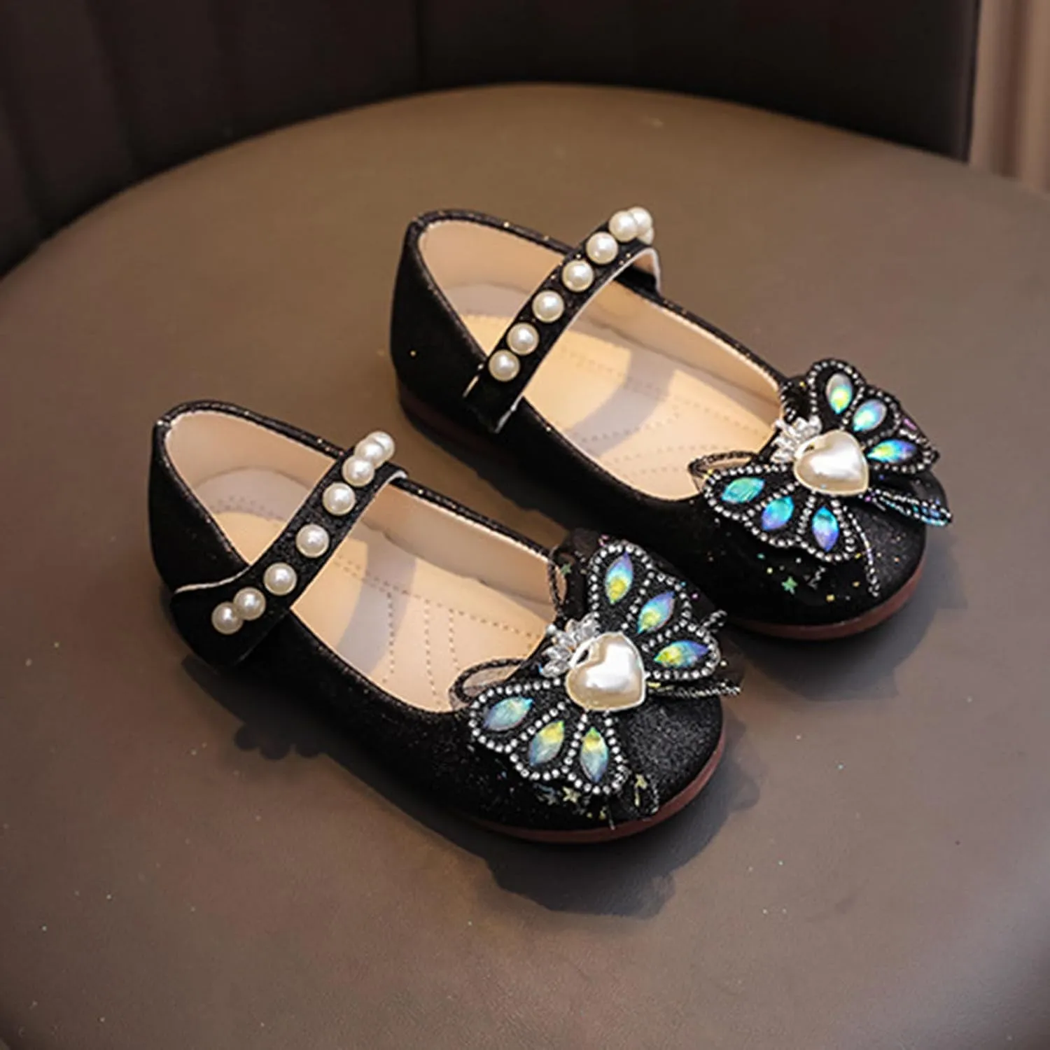 Toddler Girls Mary Jane Dress Shoes Ballet Flats Bridesmaids Heels Glitter Princess Shoes for Baptism/Crawling