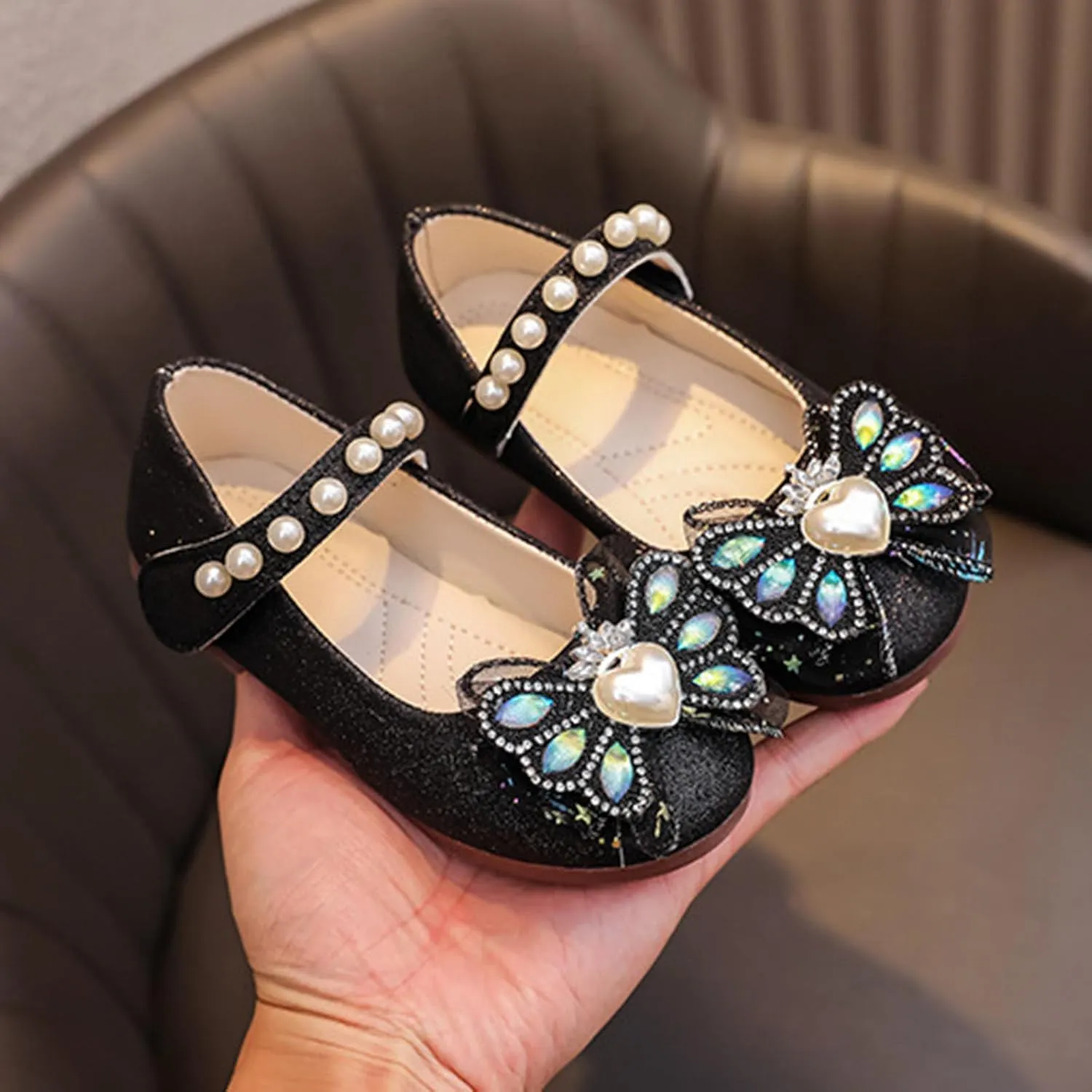 Toddler Girls Mary Jane Dress Shoes Ballet Flats Bridesmaids Heels Glitter Princess Shoes for Baptism/Crawling