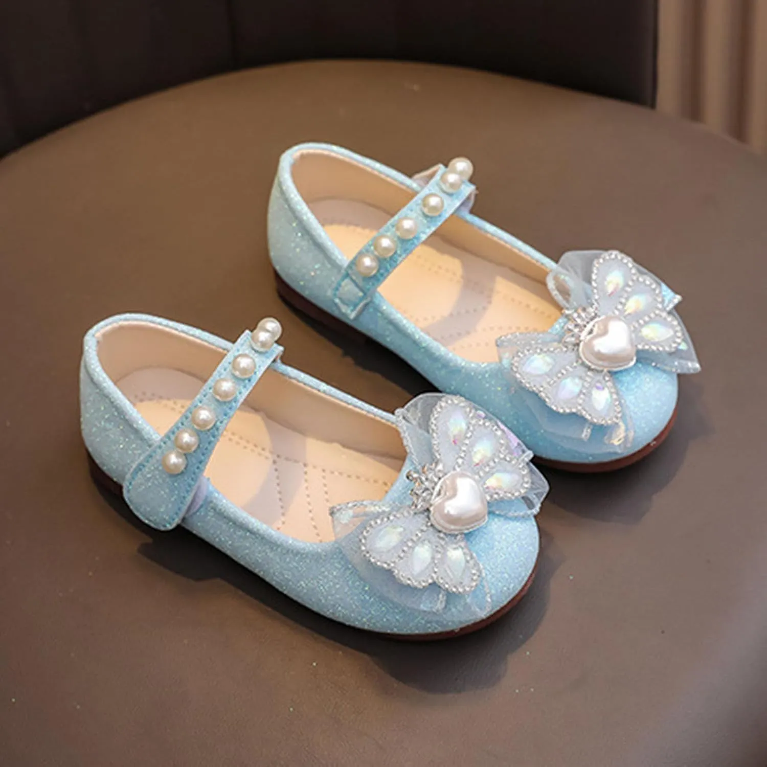 Toddler Girls Mary Jane Dress Shoes Ballet Flats Bridesmaids Heels Glitter Princess Shoes for Baptism/Crawling