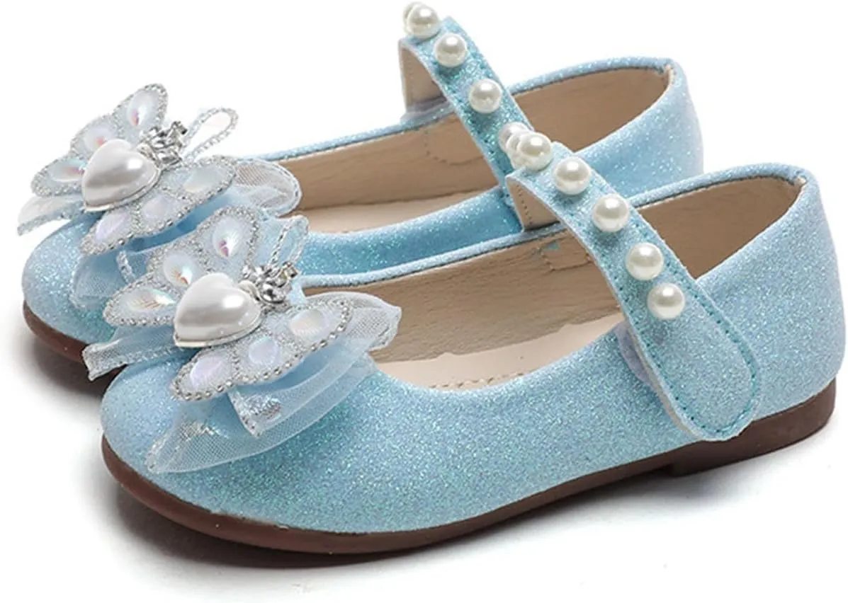 Toddler Girls Mary Jane Dress Shoes Ballet Flats Bridesmaids Heels Glitter Princess Shoes for Baptism/Crawling