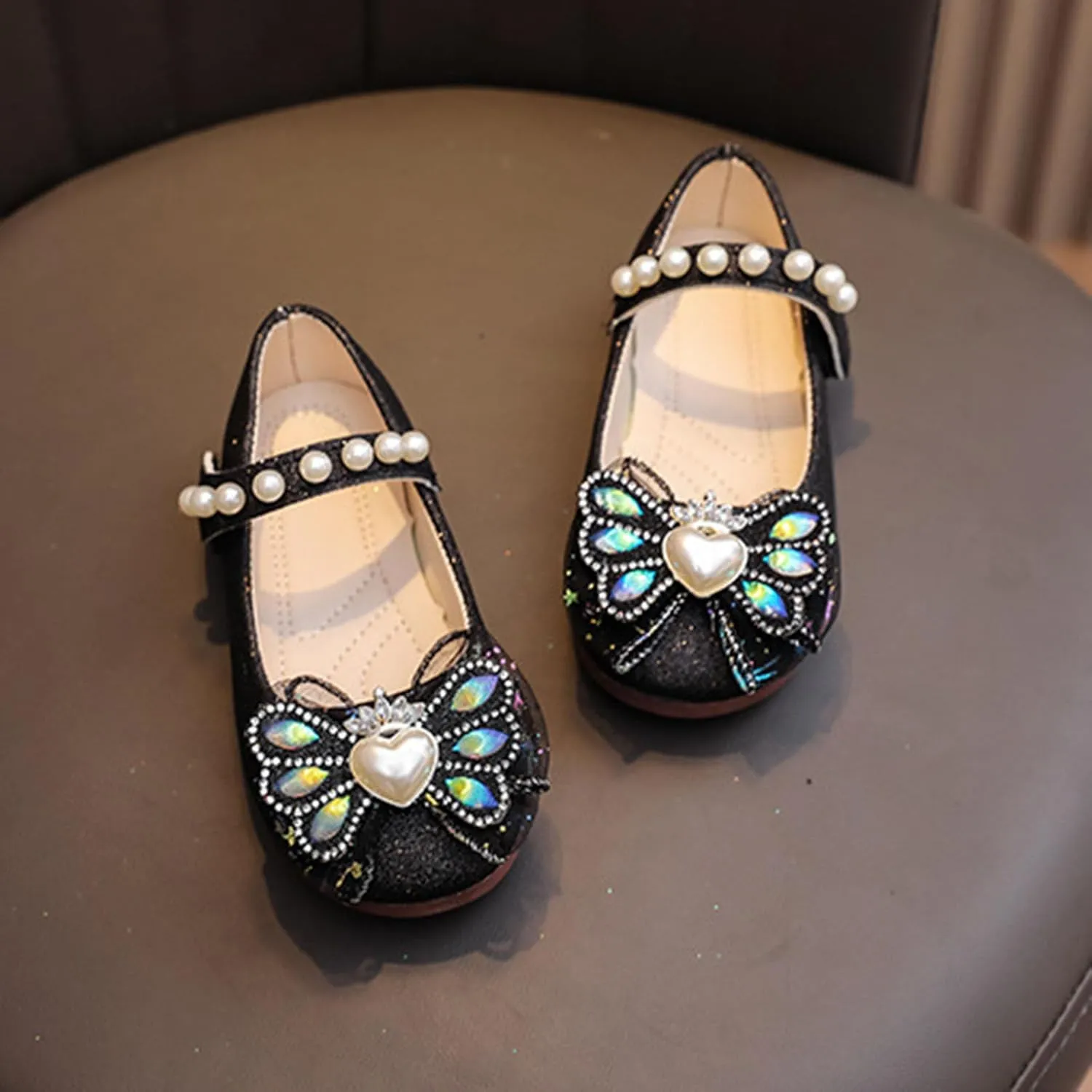 Toddler Girls Mary Jane Dress Shoes Ballet Flats Bridesmaids Heels Glitter Princess Shoes for Baptism/Crawling