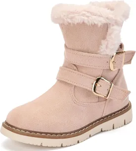 TZJS Girls Warm Winter Boots Kids Fashion Faux Fur Lined Snow Boot Side Zipper Lightweight Durable Outdoor Walking Shoes for Toddler/Little Kid