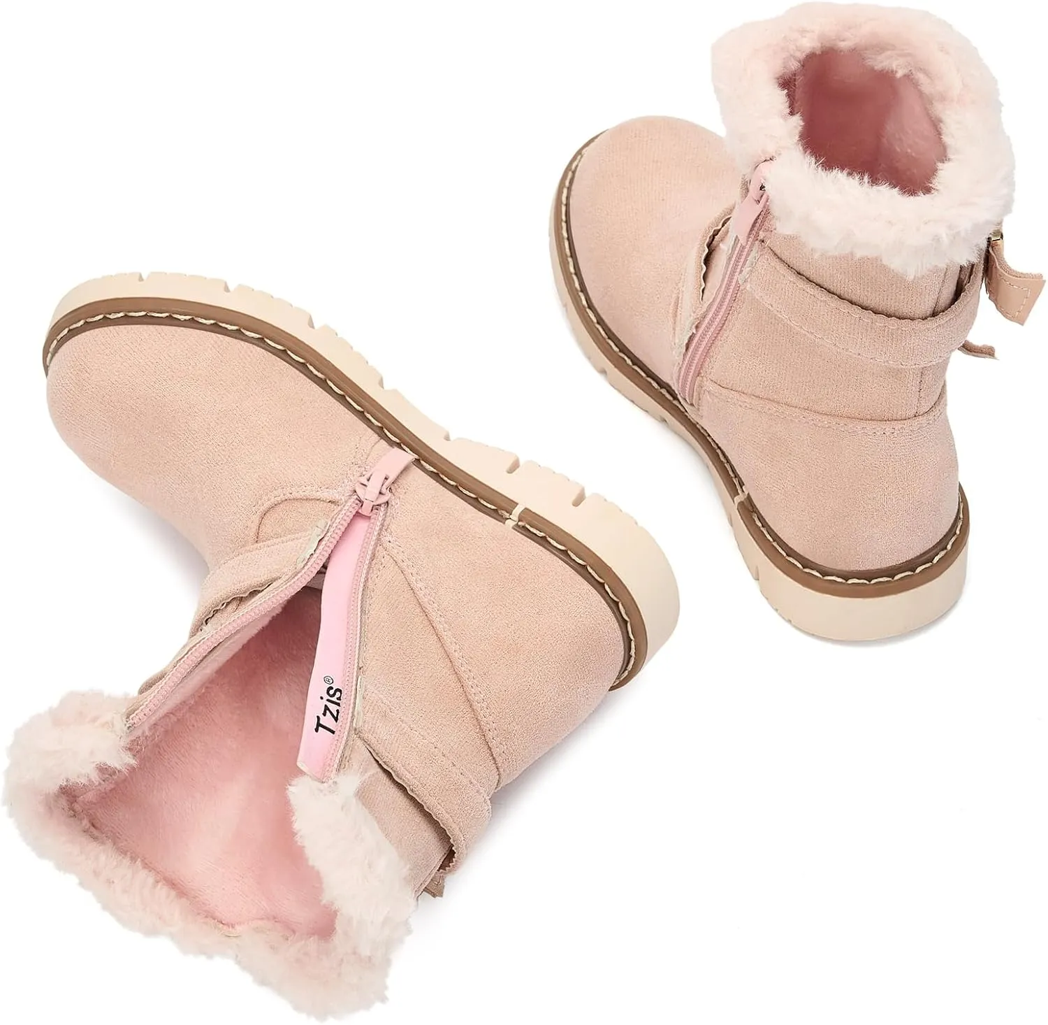 TZJS Girls Warm Winter Boots Kids Fashion Faux Fur Lined Snow Boot Side Zipper Lightweight Durable Outdoor Walking Shoes for Toddler/Little Kid