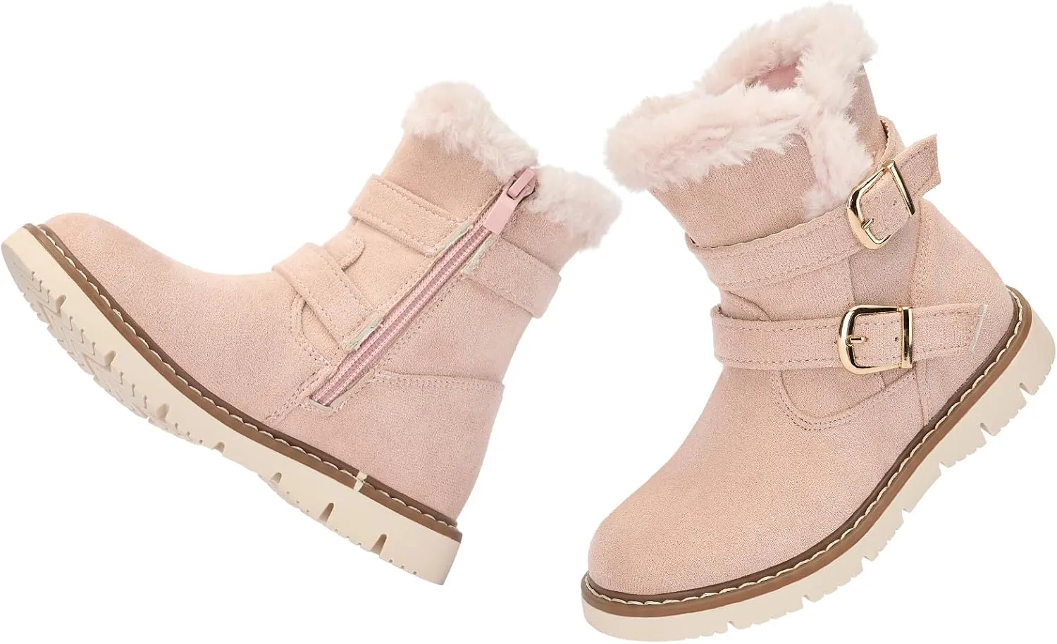 TZJS Girls Warm Winter Boots Kids Fashion Faux Fur Lined Snow Boot Side Zipper Lightweight Durable Outdoor Walking Shoes for Toddler/Little Kid