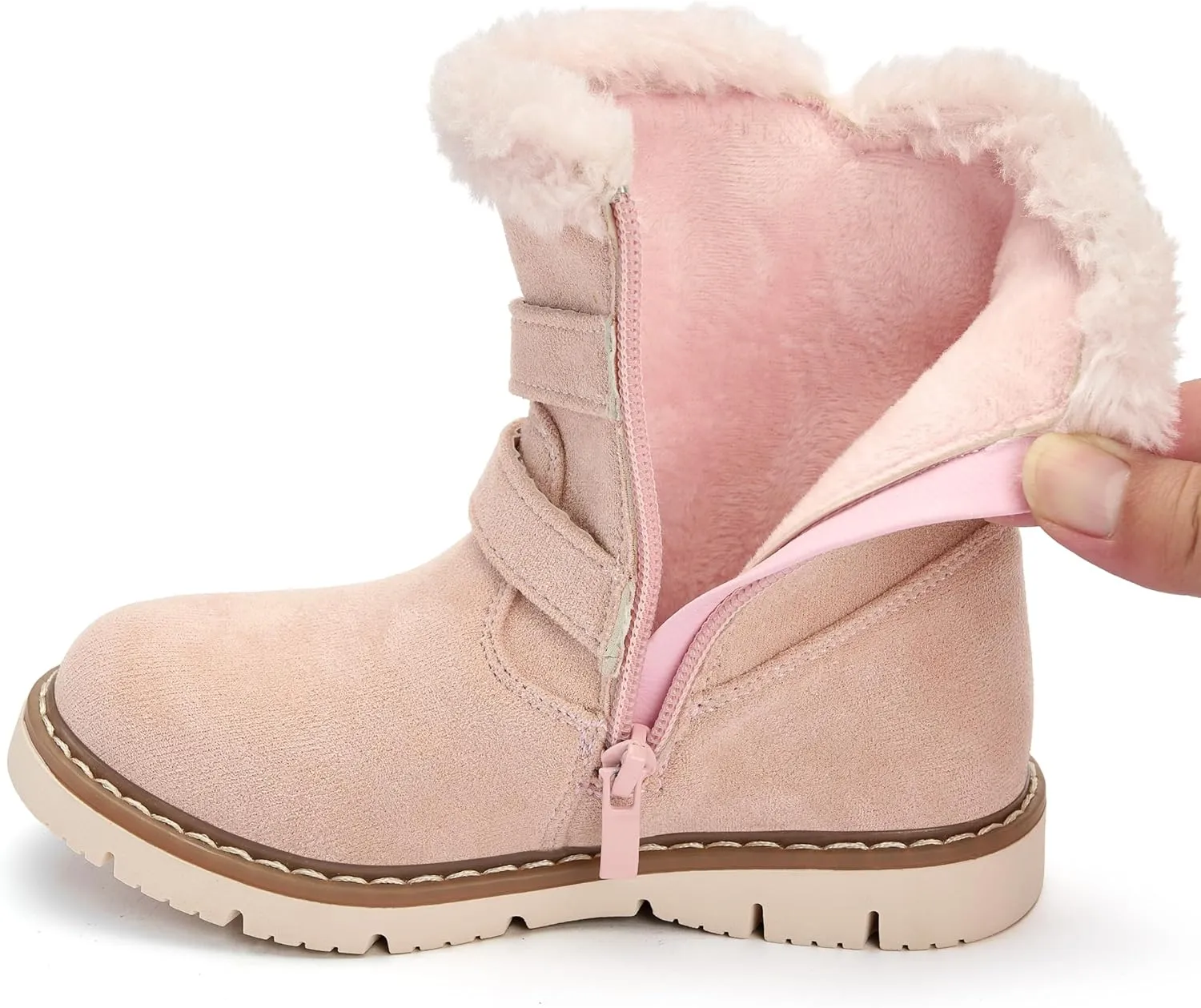 TZJS Girls Warm Winter Boots Kids Fashion Faux Fur Lined Snow Boot Side Zipper Lightweight Durable Outdoor Walking Shoes for Toddler/Little Kid