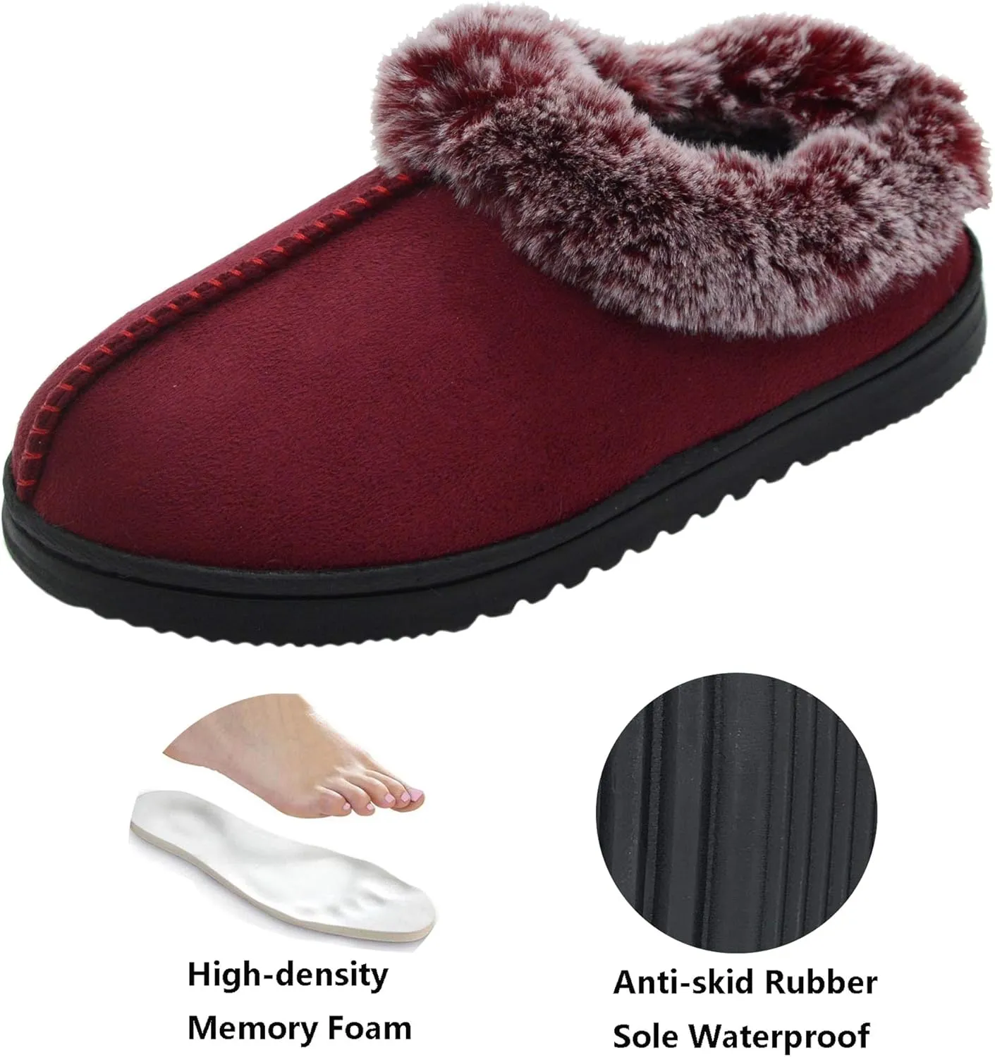 UBXRIN Womens Fuzzy Memory Foam Slippers Boots Cozy Faux Fur House Shoes Indoor Outdoor Rubber Sole Anti-Skid