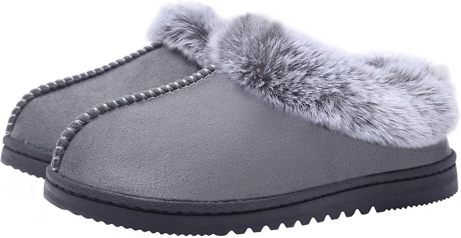 UBXRIN Womens Fuzzy Memory Foam Slippers Boots Cozy Faux Fur House Shoes Indoor Outdoor Rubber Sole Anti-Skid