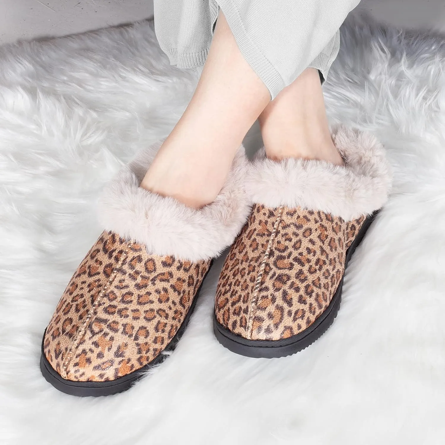 UBXRIN Womens Fuzzy Memory Foam Slippers Boots Cozy Faux Fur House Shoes Indoor Outdoor Rubber Sole Anti-Skid