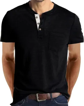 Uposiut Mens Henley Shirts Long/Short Sleeve T Shirt Fashion Casual Basic Plain Cotton Tee Shirts