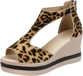 Wedge Sandals for Women Open Toe Casual Platform Sandal High Heel Zipper Back Wedges Comfortable Summer Shoes