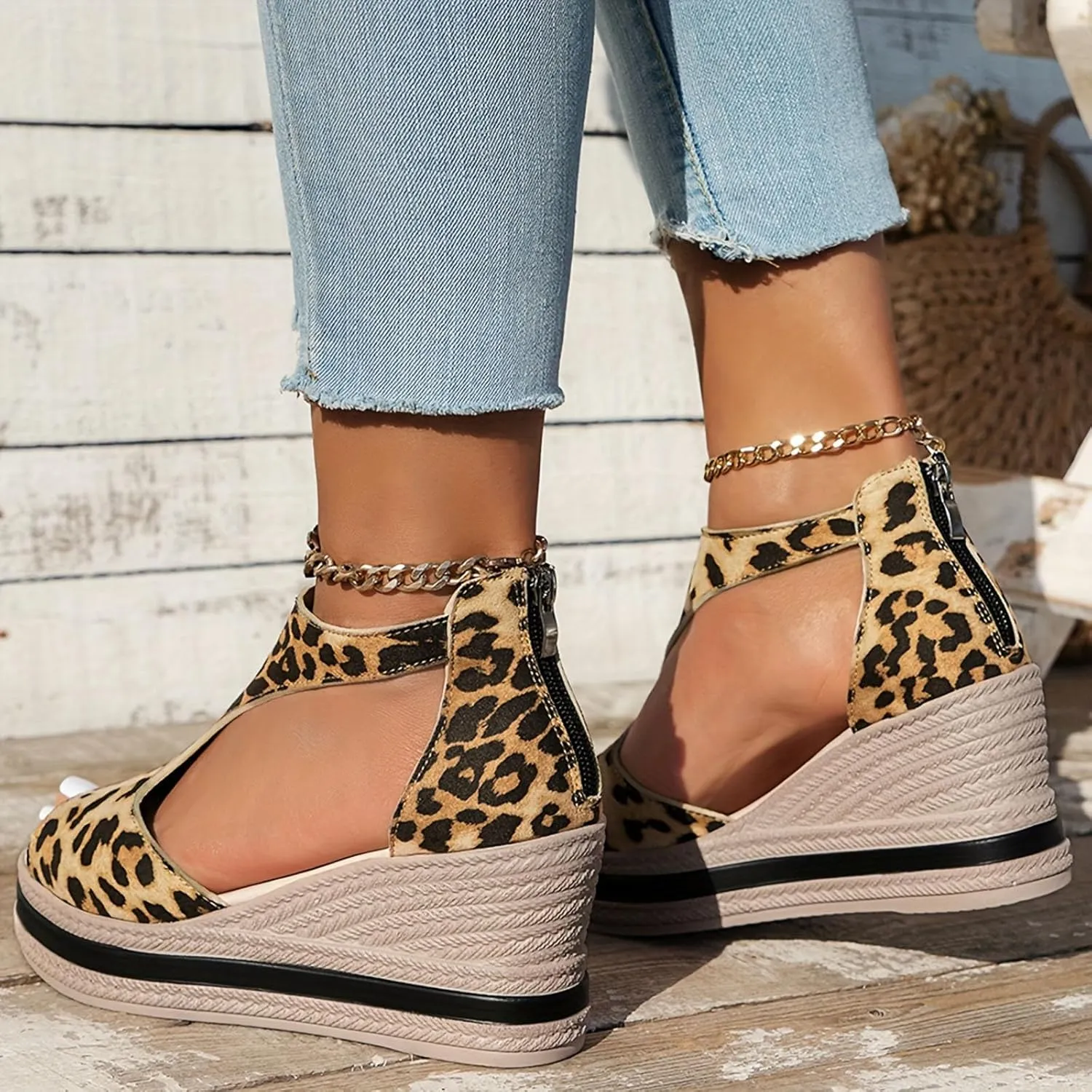 Wedge Sandals for Women Open Toe Casual Platform Sandal High Heel Zipper Back Wedges Comfortable Summer Shoes
