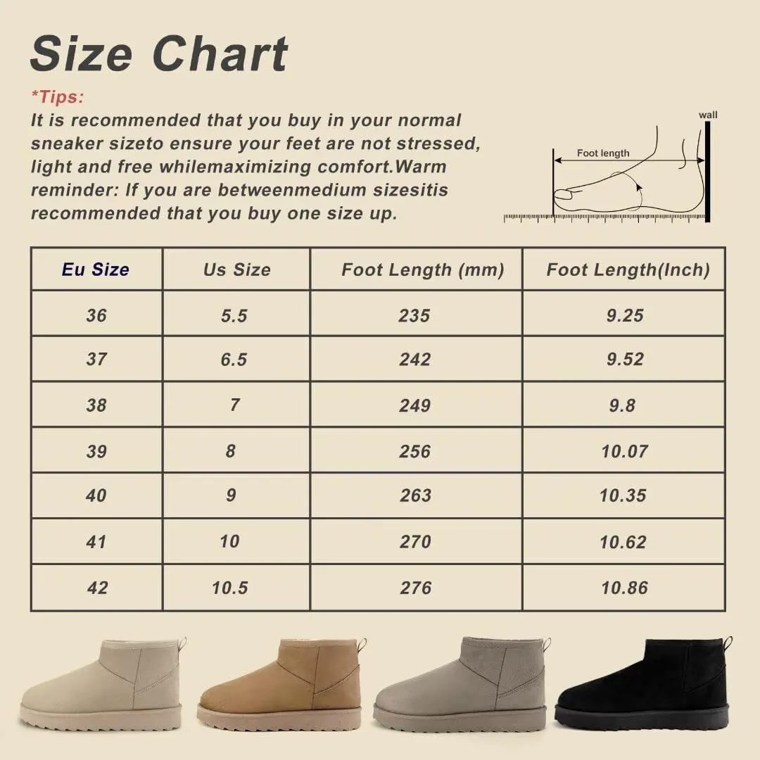 Women Suede Classic Ultra Mini Snow Boots, Faux Fur Lined Slip On Ankle Winter Booties, Womens Warm No Slip Short Boot, Botas De Invierno Para Mujer