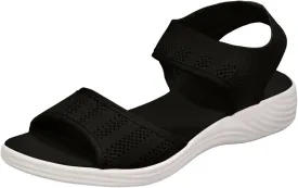 Women Summer Sandals Open Toe Slip On Dressy Sandal Hollow Elastic Ankle Strap Low Wedges Comfortable Beach Shoes