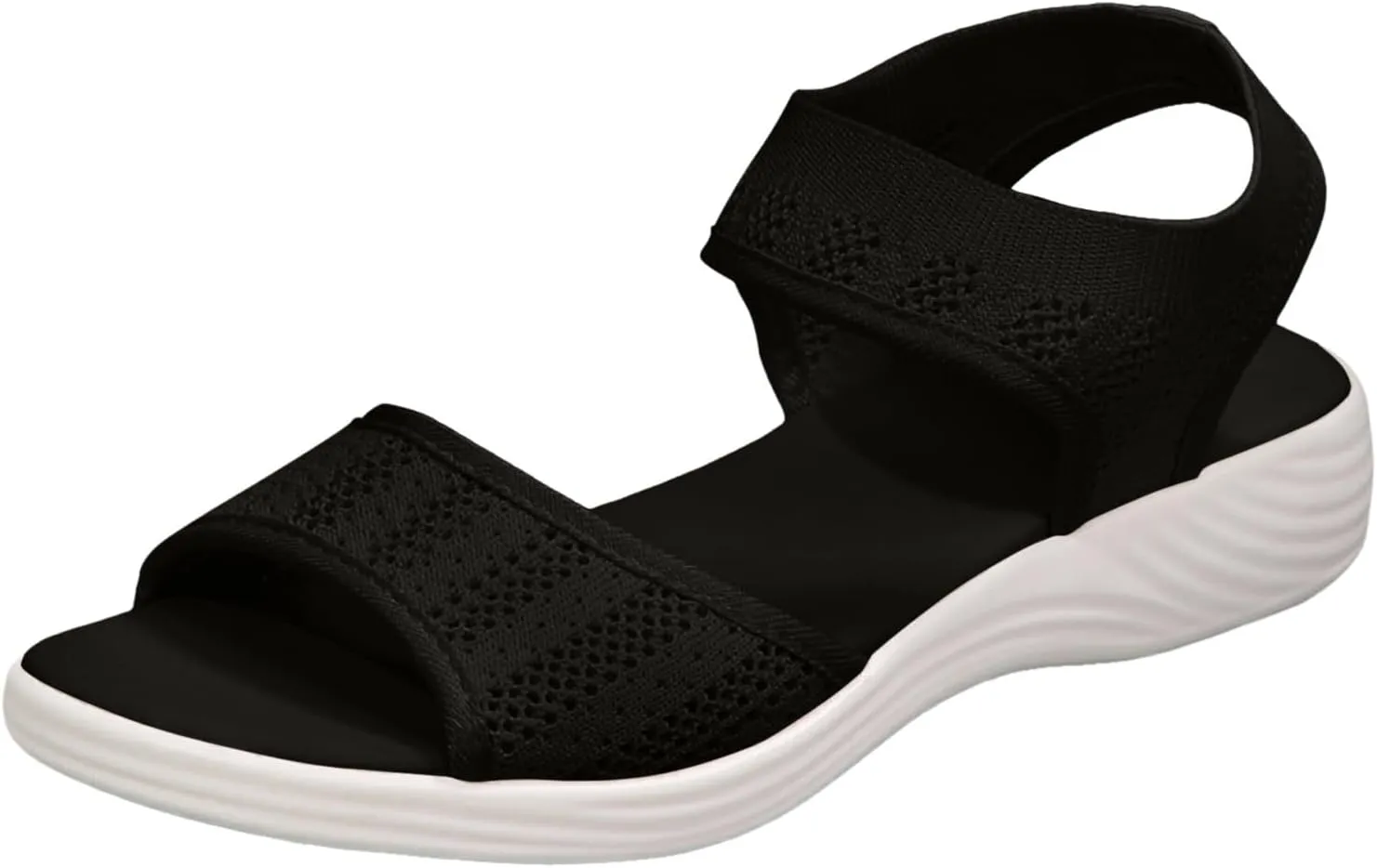 Women Summer Sandals Open Toe Slip On Dressy Sandal Hollow Elastic Ankle Strap Low Wedges Comfortable Beach Shoes