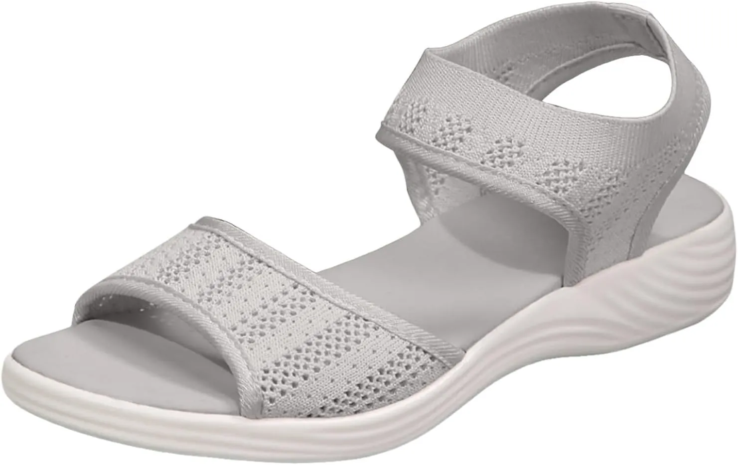 Women Summer Sandals Open Toe Slip On Dressy Sandal Hollow Elastic Ankle Strap Low Wedges Comfortable Beach Shoes