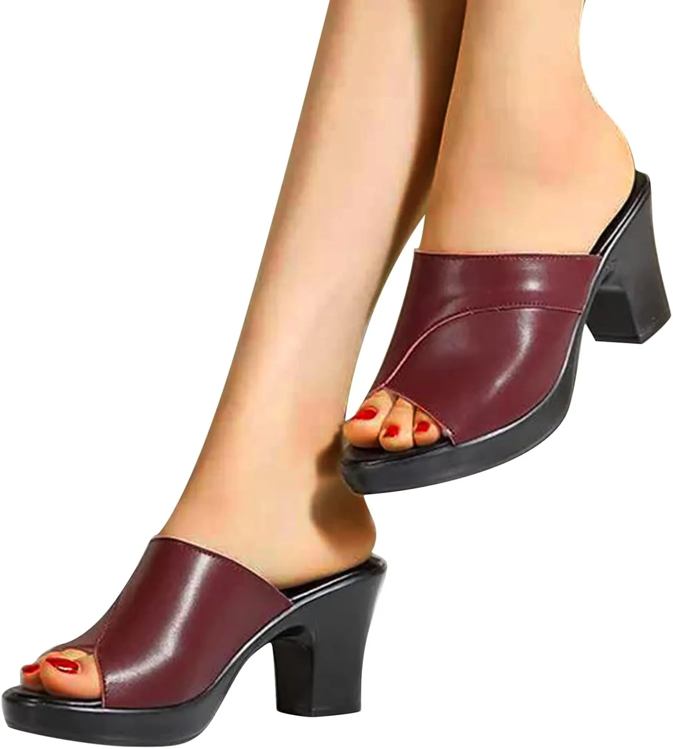 Women's Dress Sandals Slide Low Block Chunky Heeled Open Toe Heels Sandals Slip on Comfortable Casual Pumps Shoes