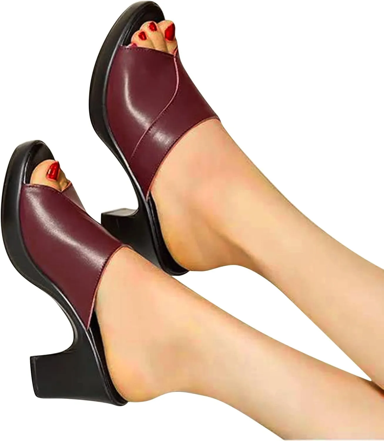 Women's Dress Sandals Slide Low Block Chunky Heeled Open Toe Heels Sandals Slip on Comfortable Casual Pumps Shoes