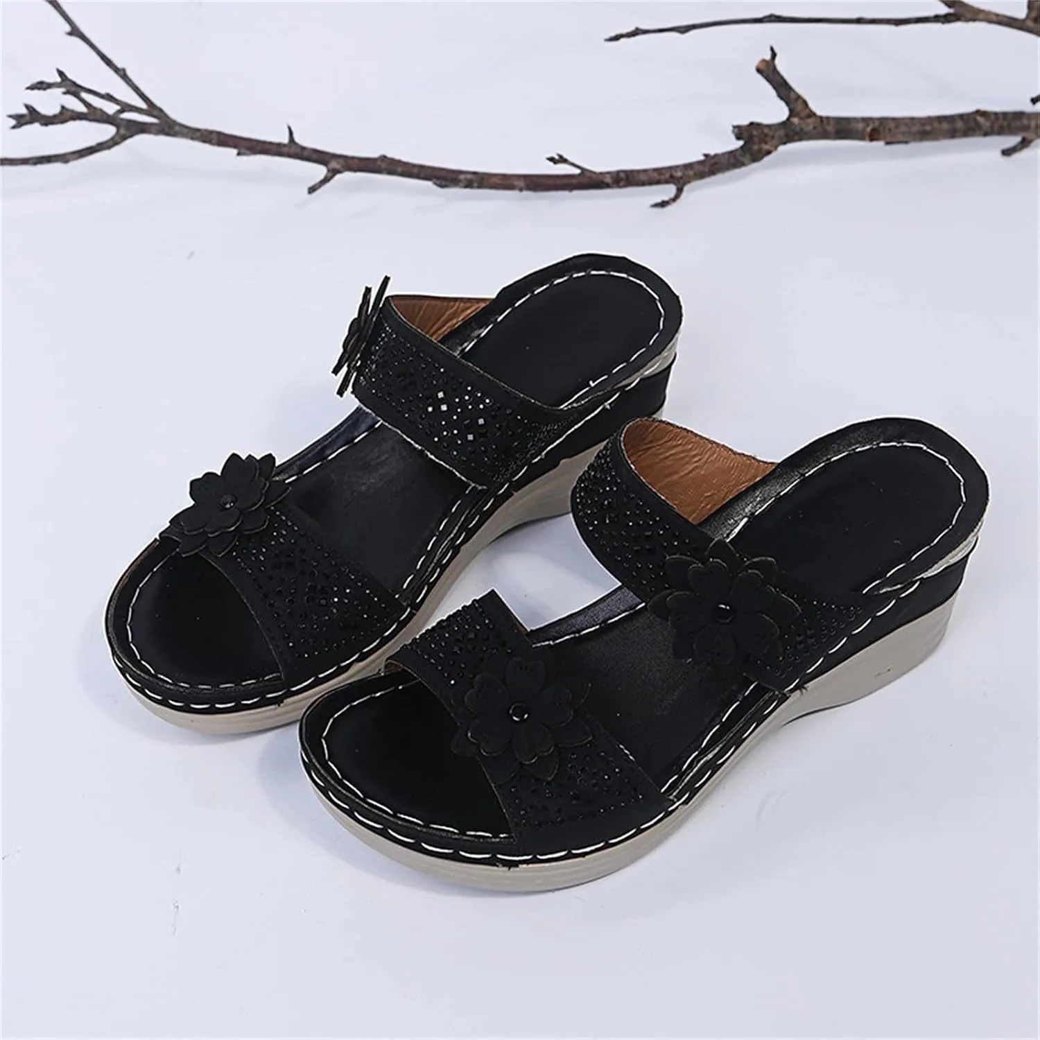 Women's Summer Sandals Arch Support Orthopedic Wedge Sandal Open Toe Slip On Platform Shoes Comfortable Walking Slides