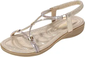 Women's Wedge Sandals Open Toe Elastic Ankle Strap Boho Sandals Slingback Arch Support Comfortable Sandals Beach Shoes