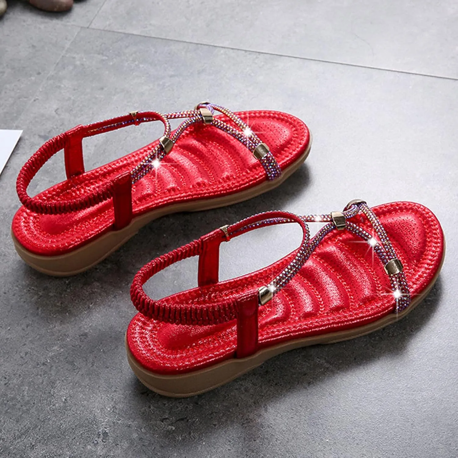 Women's Wedge Sandals Open Toe Elastic Ankle Strap Boho Sandals Slingback Arch Support Comfortable Sandals Beach Shoes