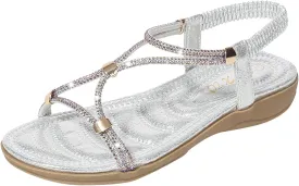 Women's Wedge Sandals Open Toe Elastic Ankle Strap Boho Sandals Slingback Arch Support Comfortable Sandals Beach Shoes