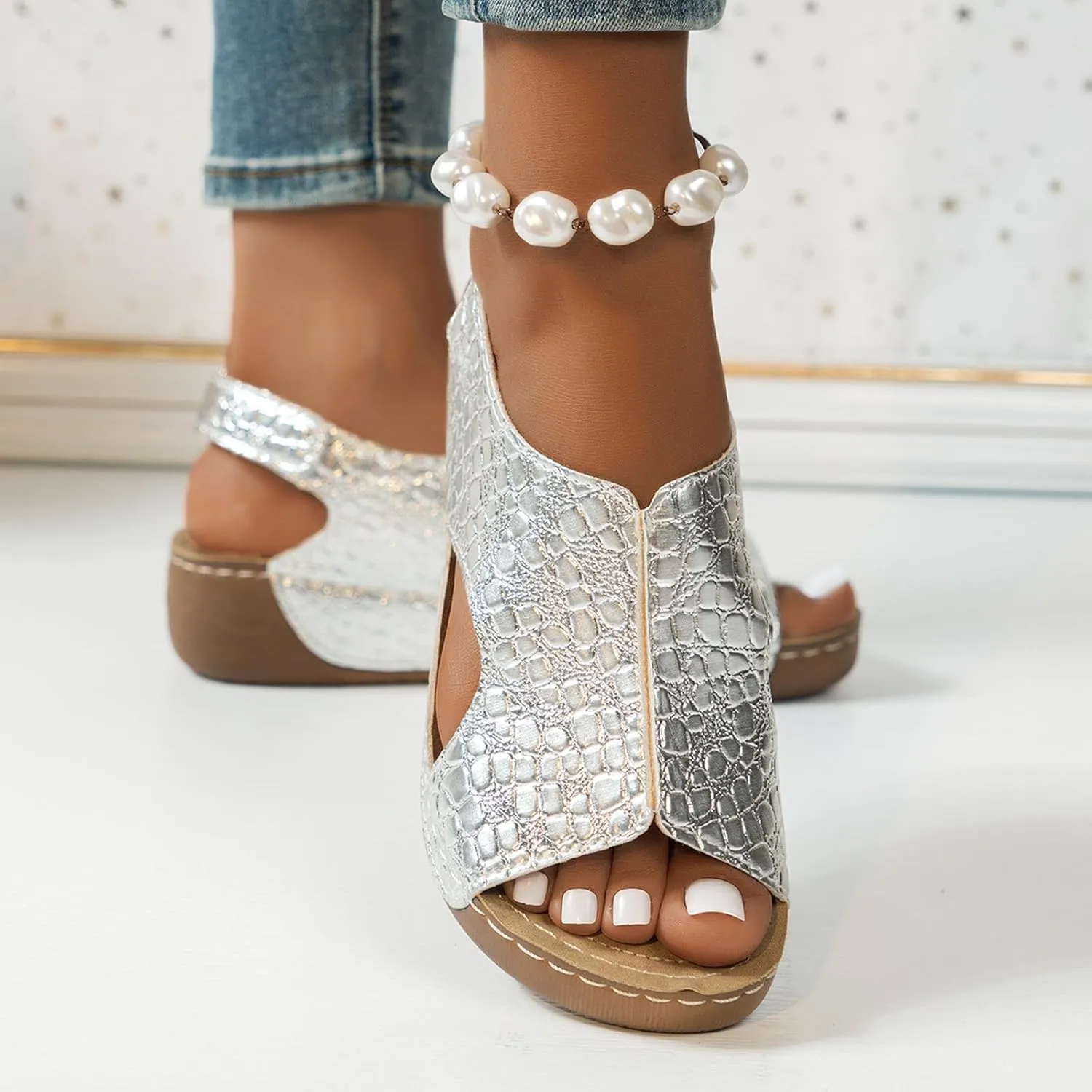 Women's Wedge Sandals Orthotic Comfort Dressy Summer Sandal Ankle Strap Casual Walking Wedges Platform Slip On Shoes