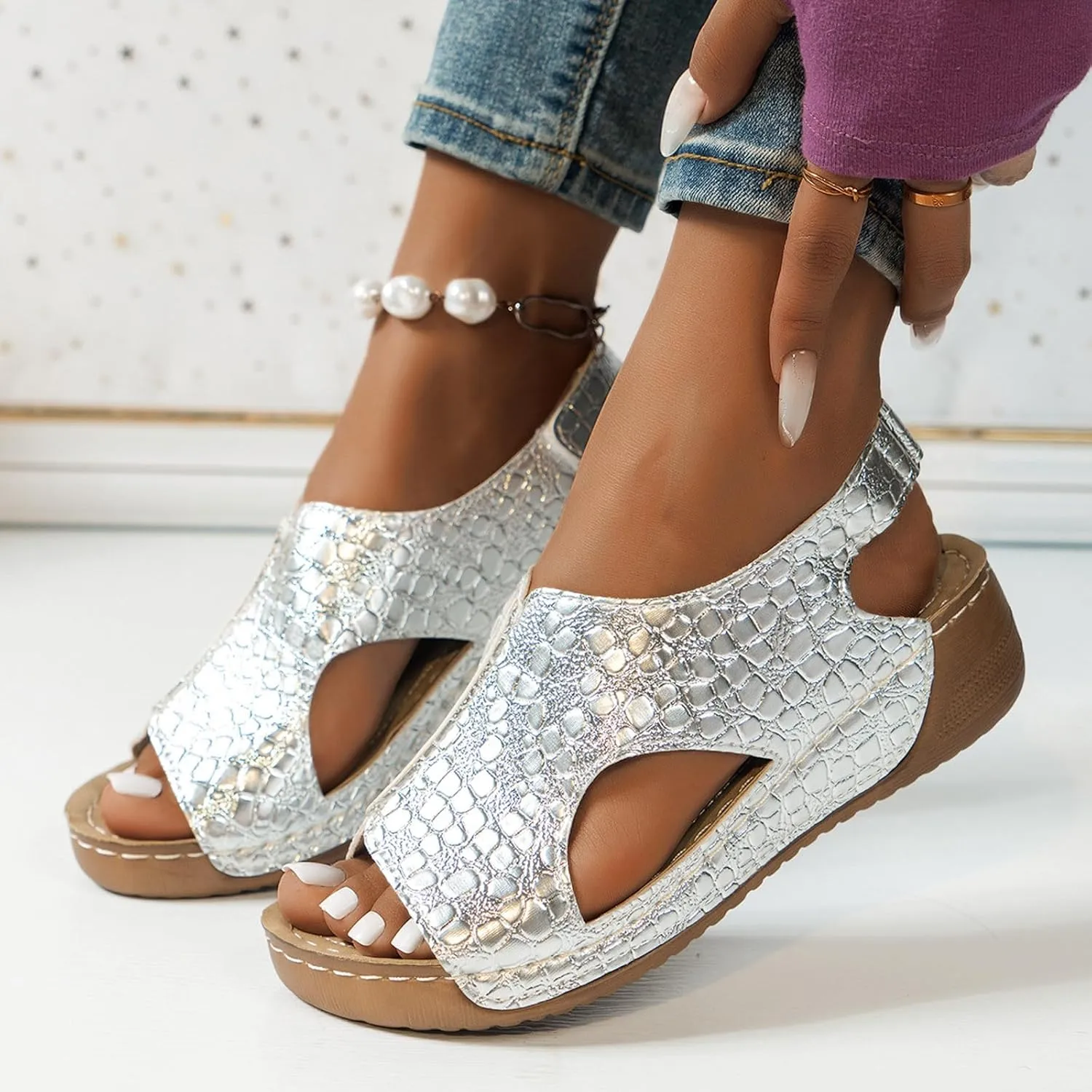 Women's Wedge Sandals Orthotic Comfort Dressy Summer Sandal Ankle Strap Casual Walking Wedges Platform Slip On Shoes