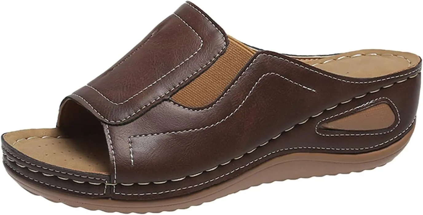 Womens Wedge Sandals Orthotic Comfort Walking Slides Platform Shoes Open Toe Slip On Summer Slippers with Arch Support