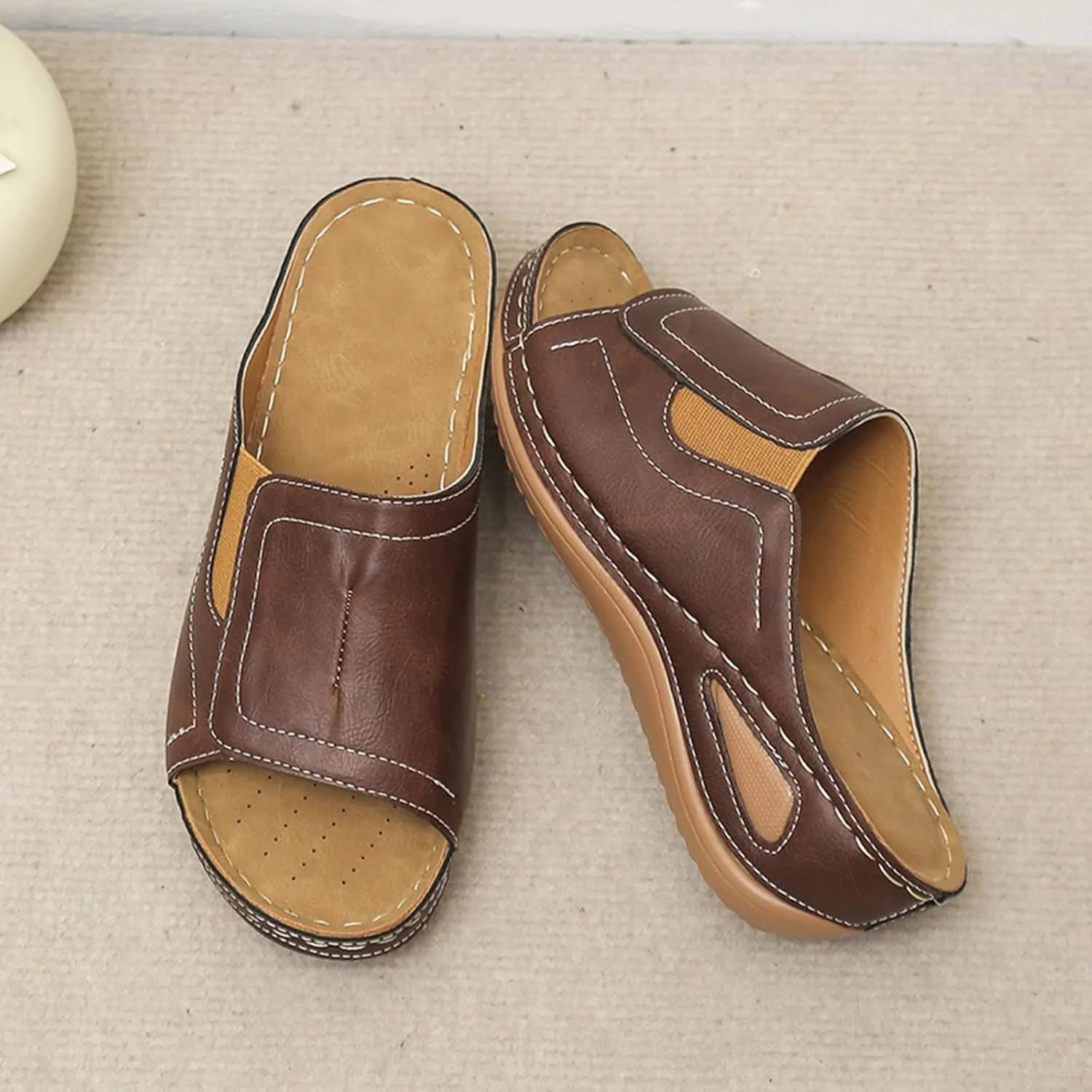 Womens Wedge Sandals Orthotic Comfort Walking Slides Platform Shoes Open Toe Slip On Summer Slippers with Arch Support