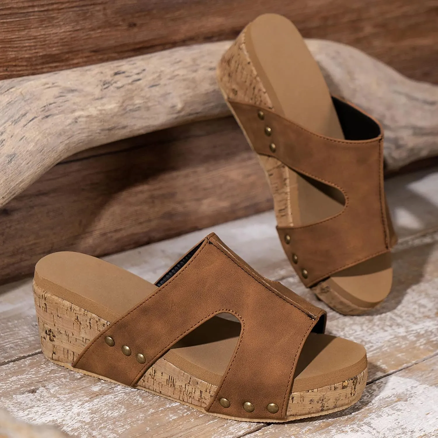 Womens Wedge Sandals Slides Open Toe Slip On Platform High Heeled Casual Summer Shoes Comfortable Cork Sandalias