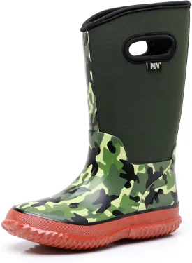 WTW Kids Rubber Rain Boots - Neoprene Insulated 100% Waterproof Mid Calf Mud Boots for Boys and Girls Winter Snow Boots