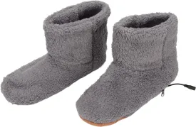 ZJchao Heated Foot Slipper with Ankle Wrap, USB Charging Soft Relaxing Electric Plush Warming Shoes for Cold Winter (Grey)